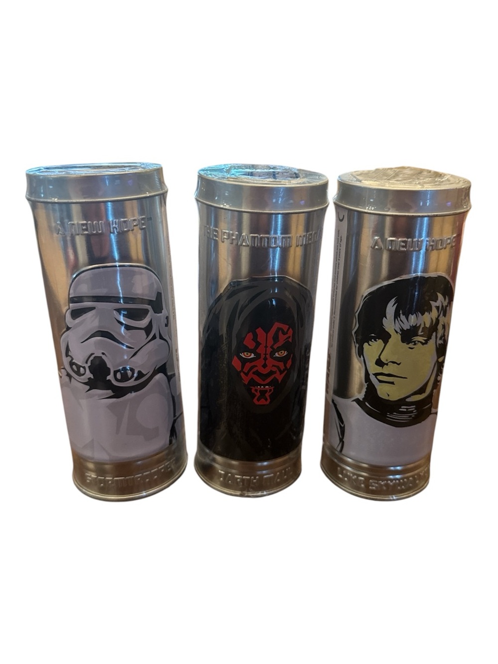 3 Star Wars Silver Character Tin Trio with Black, Red, White Artwork